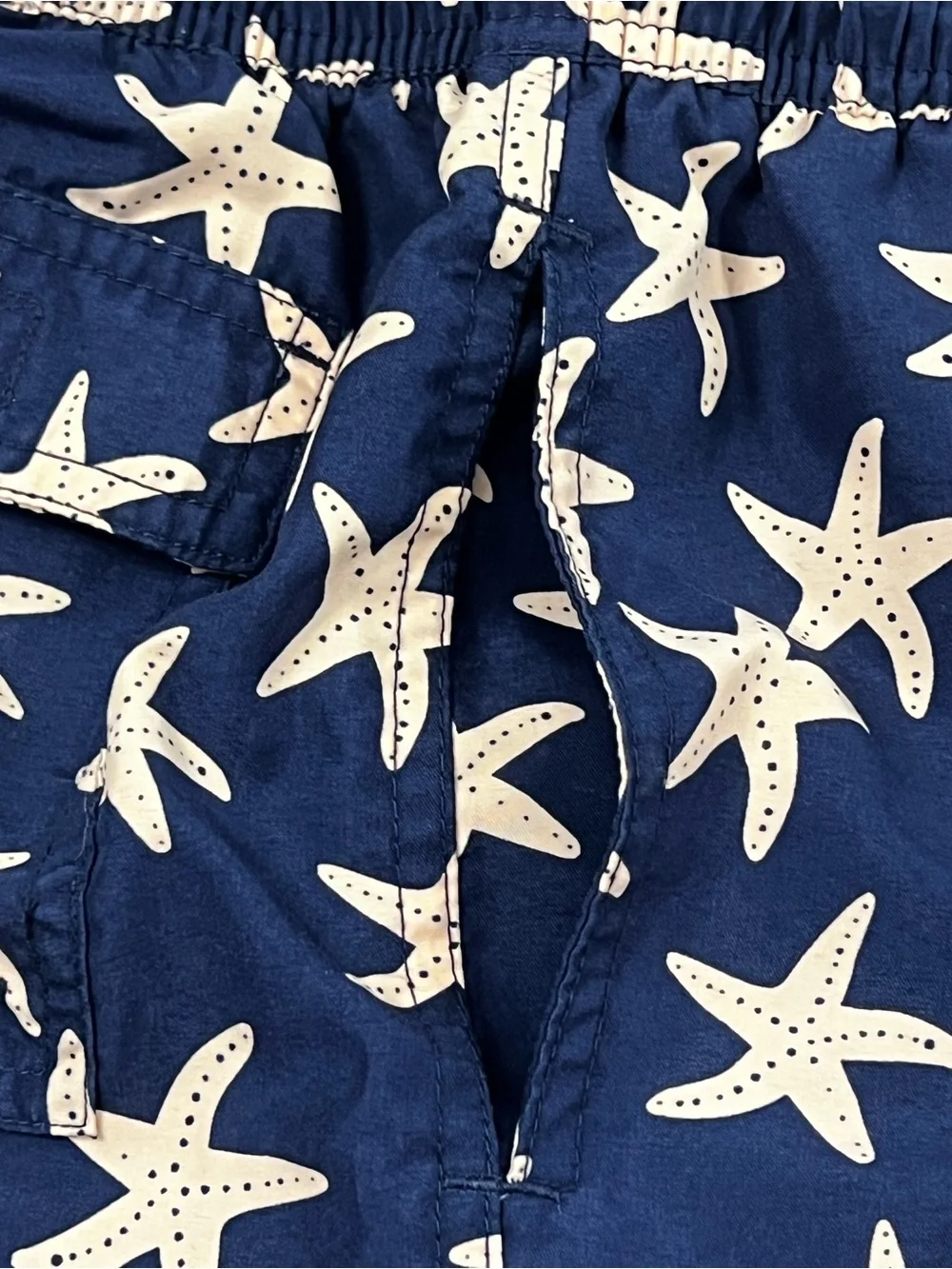 Tom & Teddy Boys Swim Trunks Size 7/8 Navy Blue Light Pink Starfish Mesh Lining